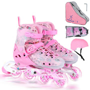 VEZLOPUS front view of pink inline skates showing secure straps and shell for support