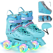 VEZLOPUS front view of blue skates showing reinforced shell and secure straps for stability