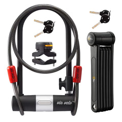 Via Velo folding lock front view showing durable HRC55 steel and strong security