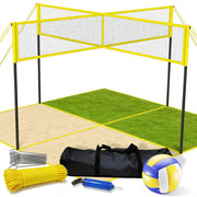 VICHTOP front view of assembled 4-way net showing easy backyard play and portability