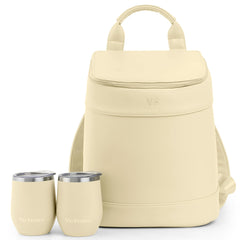 VIN FRESCO front view showing stylish beige cooler backpack and organized pockets benefit portability