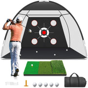 VIXUFAW Zensouds front view showing net and turf mat for easy backyard practice