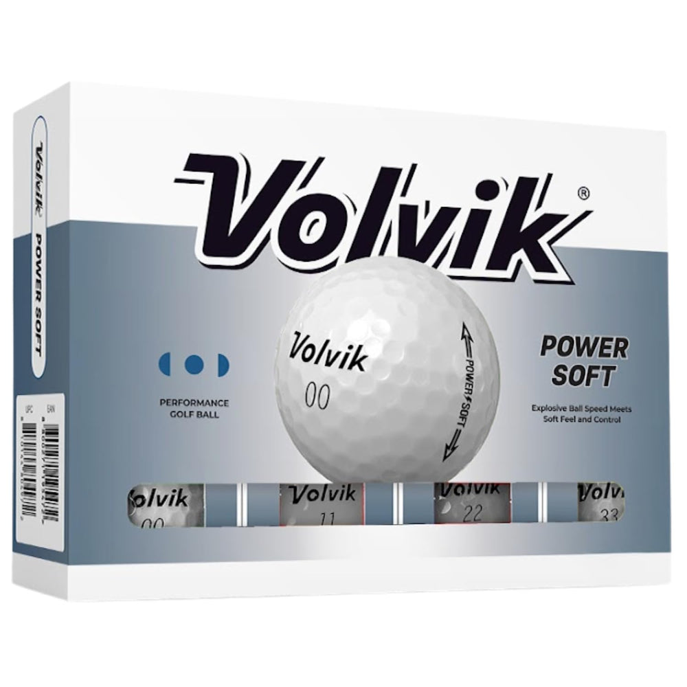 Volvik Power Soft front packaging showing glossy white balls and premium look