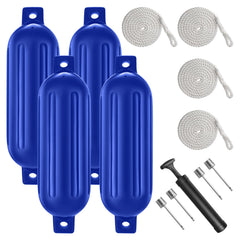 VOYOCHT front-packaging showing four blue fenders and included accessories protects boat