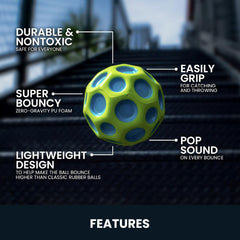 Waboba Moon Ball bouncing on pavement showing wild unpredictable rebound benefit