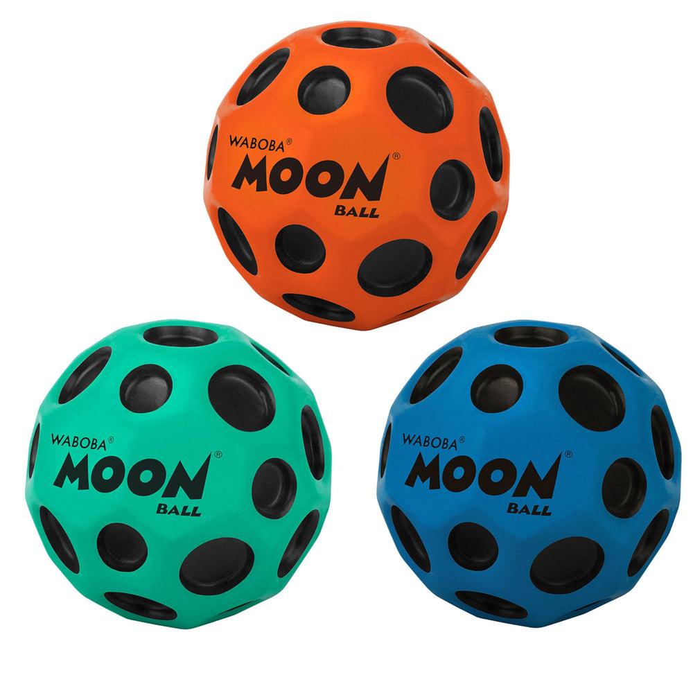 Waboba Moon Ball front packaging showing orange teal cobalt colors and high-bounce benefit