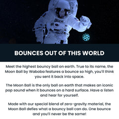 Waboba Moon Ball held in a hand showing compact size and portable play benefit