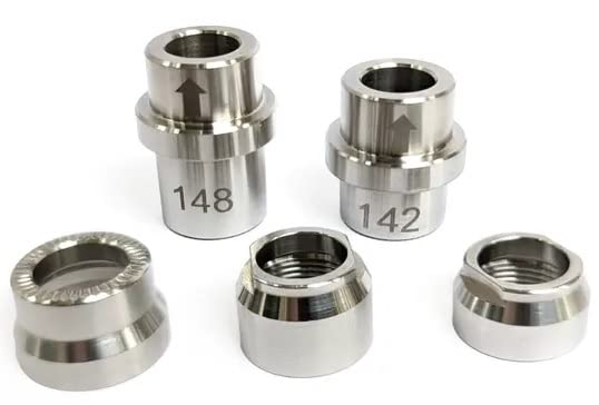 Wahoo kit front view showing adapters and lock nuts for secure trainer fit