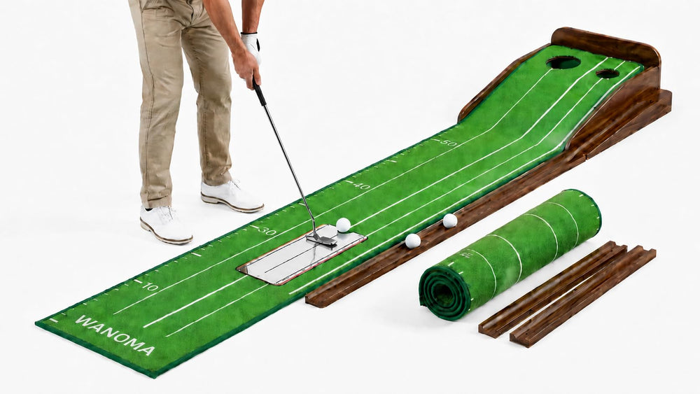 WANOMA front view showing wood frame and putting surface for realistic practice