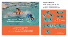 Water Exercise Coach CD front cover showing workout titles and instructor guidance benefits
