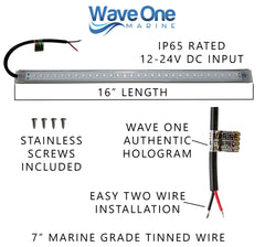 Wave One Marine next to ruler for scale, illustrates compact 16 inch size advantage