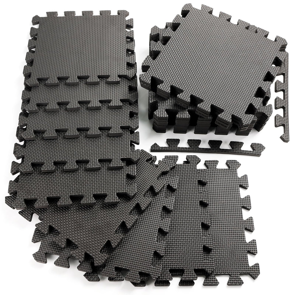 WAWINY front view of 20-piece mat set showing packaging and tiles, easy setup benefit