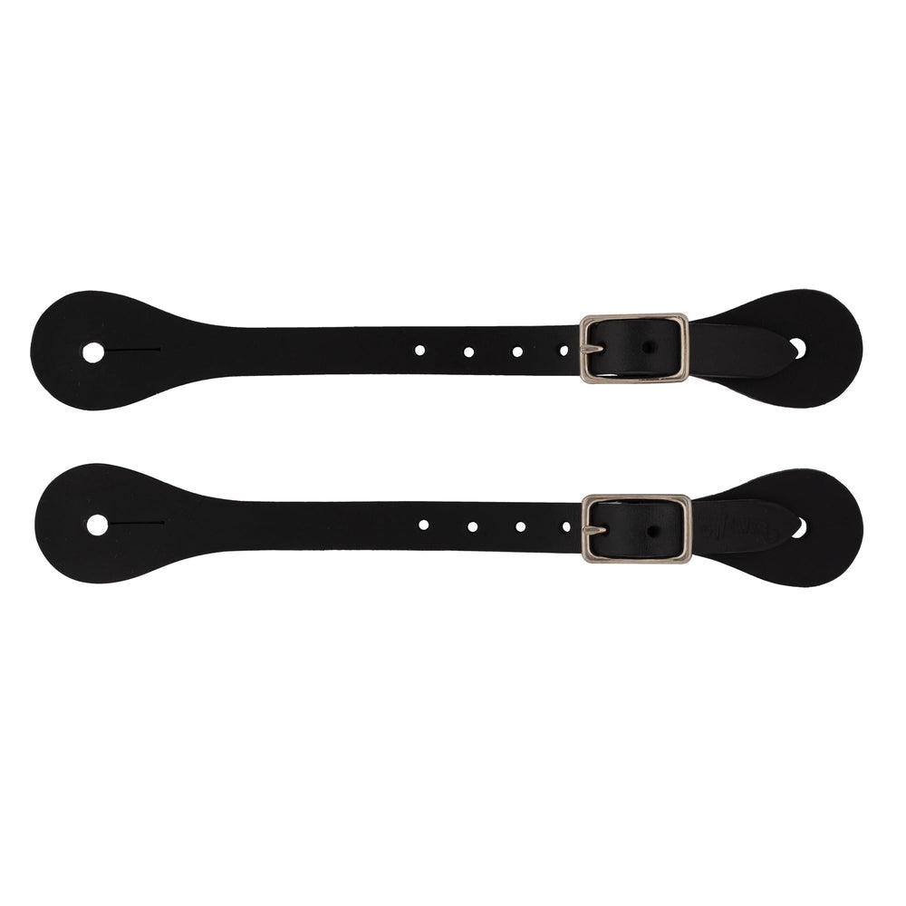 Weaver Equine front view of black spur straps showing classic fit and durability