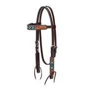 Weaver Equine headstall front view showing turquoise beads and fit benefit