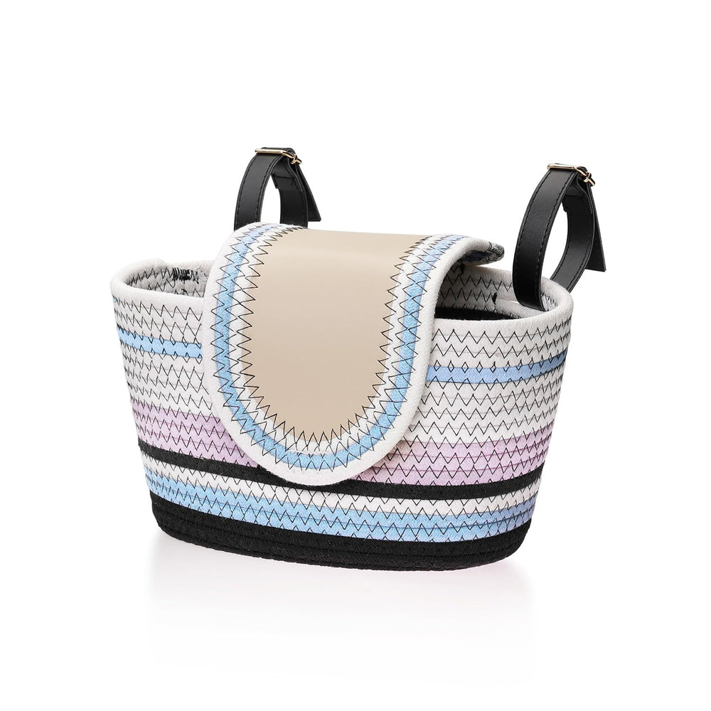 WeGear front basket full view showing blue weave and vintage style benefit convenience