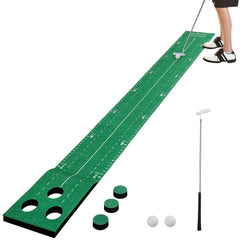 Wekin putting green full-roof view showing entire 8.5ft mat and three holes for convenient practice
