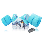 Welebar front view swim vest showing colorful pattern and secure fit