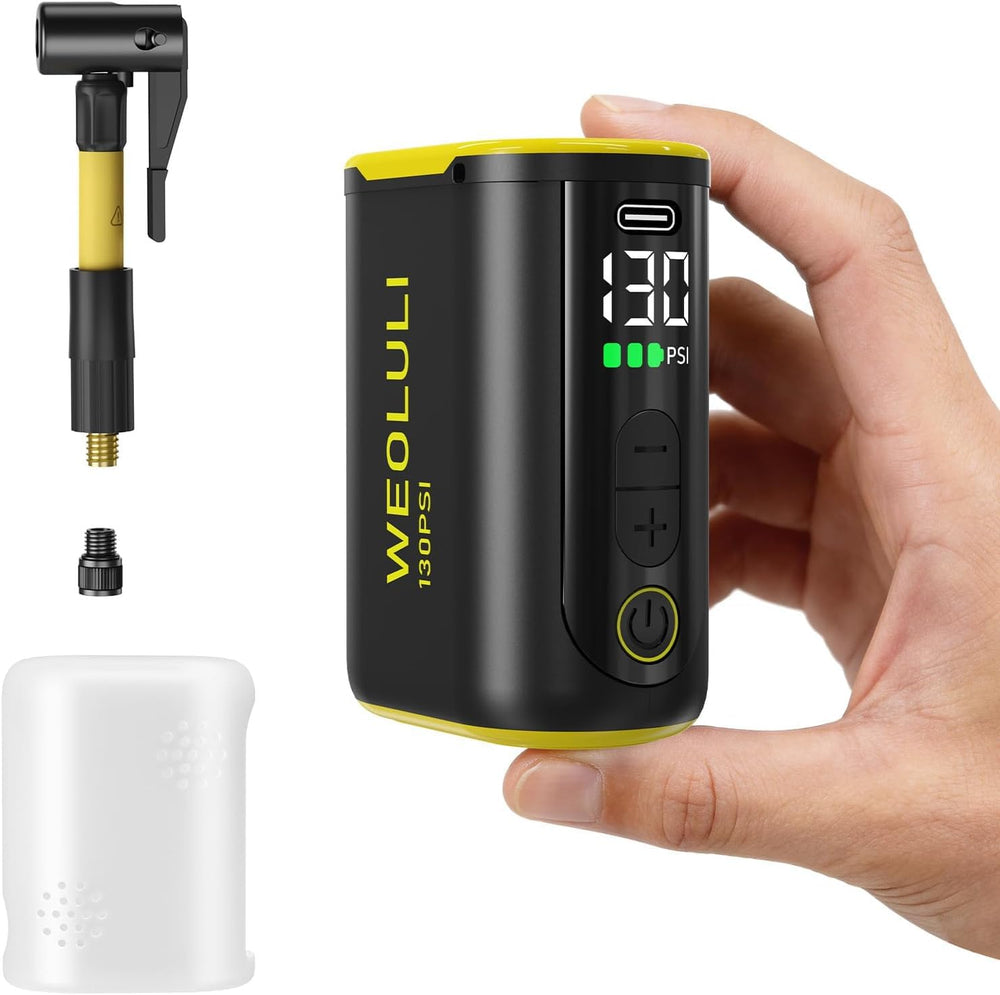 WEOLULI front view of mini pump showing compact design and portability benefit