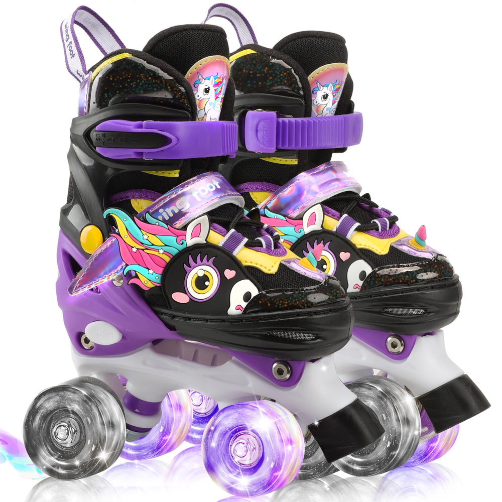 WESKIFAN unicorn quad skates front view showing playful design and durable shell for confidence