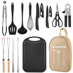 Wesqunie full kit front view showing organized camping utensils for convenience