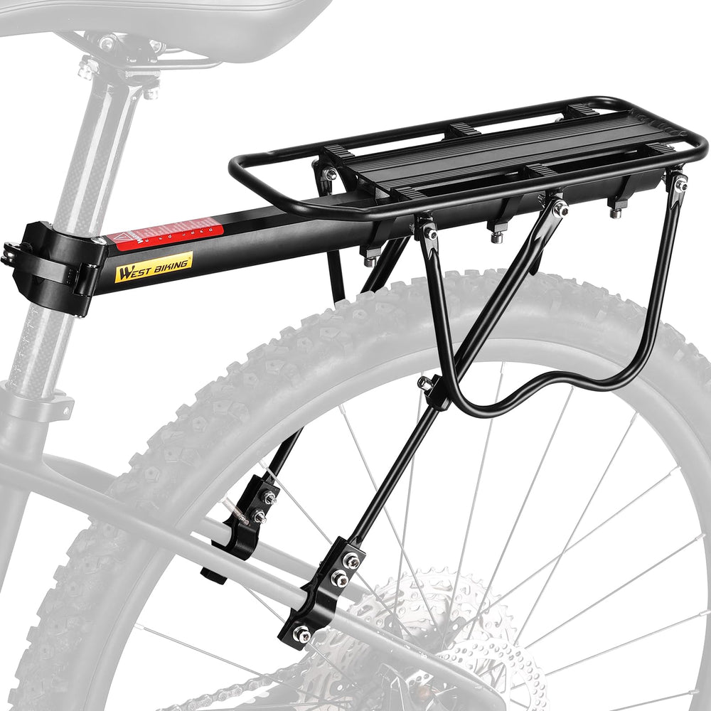 West Biking front view of rack showing sturdy platform and load capacity benefit