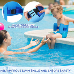 Wettarn child wearing belt in pool displaying secure fit and confident movement