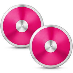 Wettarn front view of two pink practice discus, visible and packable