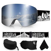 Whale goggles front view showing full frame and strap, clear fit and protection
