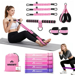 WHATAFIT front packaging and full set displayed, shows portability benefit