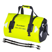 WILD HEART front view fluorescent green duffel shows high-visibility and capacity