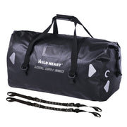 WILD HEART front view of 40L duffel showing waterproof exterior and secure closure