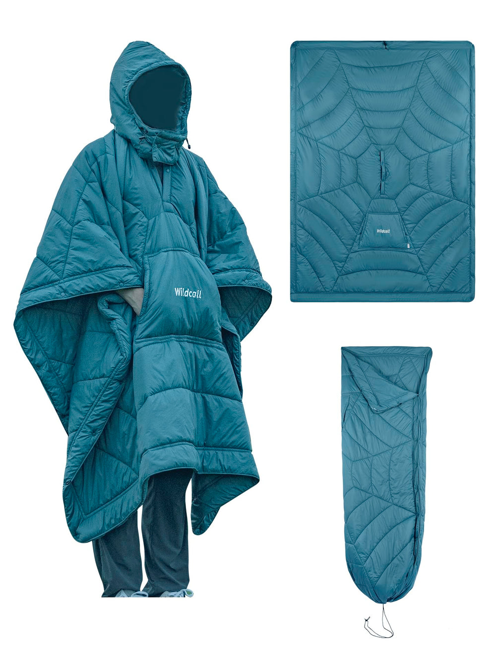 WildCall front view hooded blanket shows full coverage and roomy fit
