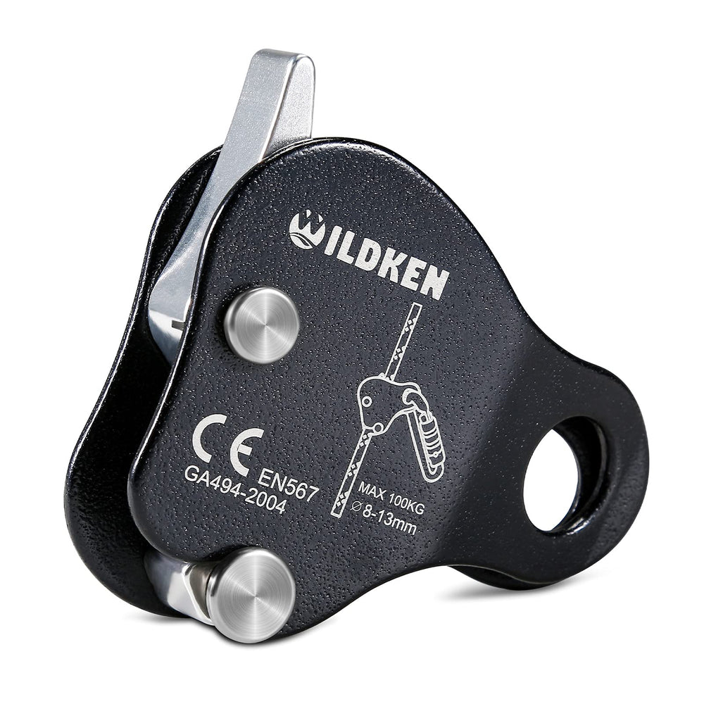 WILDKEN ascender front view showing compact magnesium alloy construction and easy carry benefit