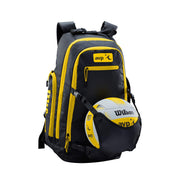 WILSON backpack front view showing ball carrier and easy access benefit