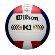 Wilson K1 Gold front view showing red white navy panels and official size benefit