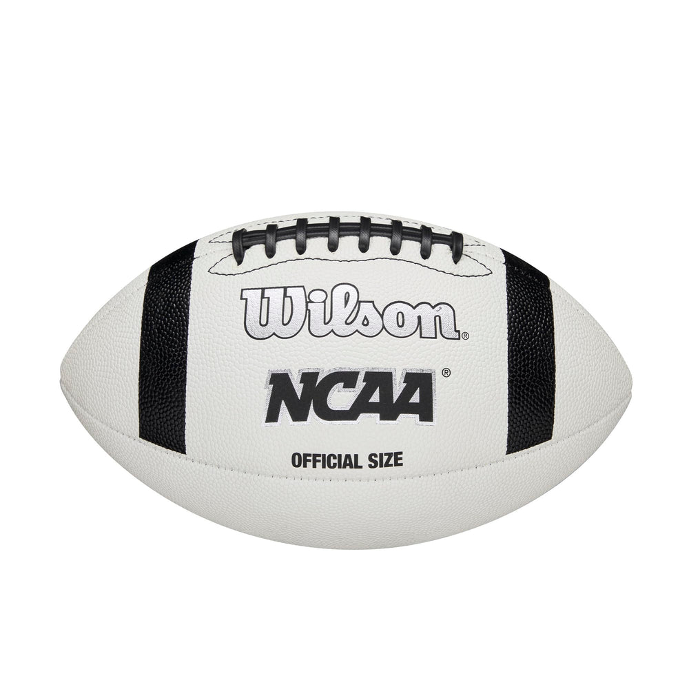 WILSON NCAA Classic Football front view showing official-size white shell and branding for clear visibility