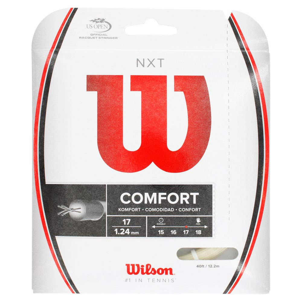 WILSON NXT 17 front packaging showing natural colored multifilament and brand for clear identification and appeal