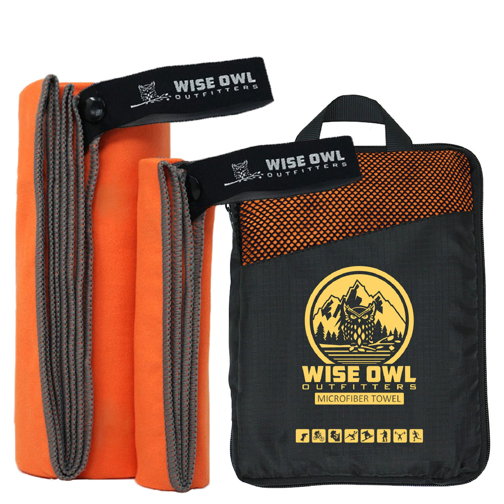 Wise Owl Outfitters front packaging showing compact travel towel benefits