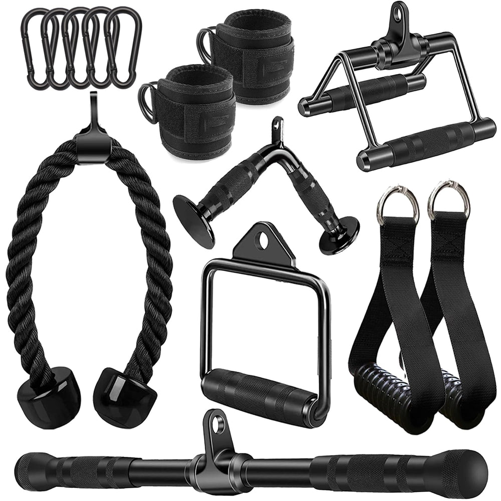 WNOEY front view of full attachment set showing variety and space-saving benefit