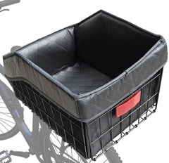 WOCAIXY front view of thick metal rear bike basket showing sturdy frame and load capacity