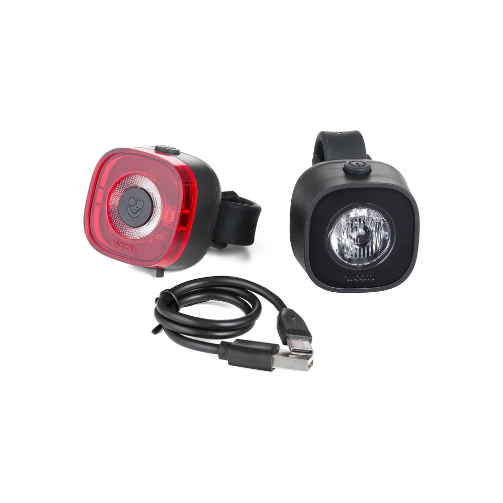 woom front light front view showing compact lens and bright beam for safer rides