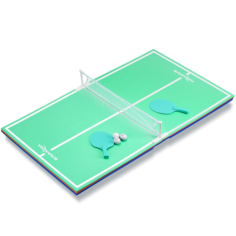 WOOWAVE floating table front view showing full 56x28 surface and stable flotation for pool fun