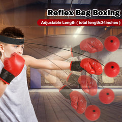 Woyebaby two kids boxing gloves and reflex ball laid out for immediate use