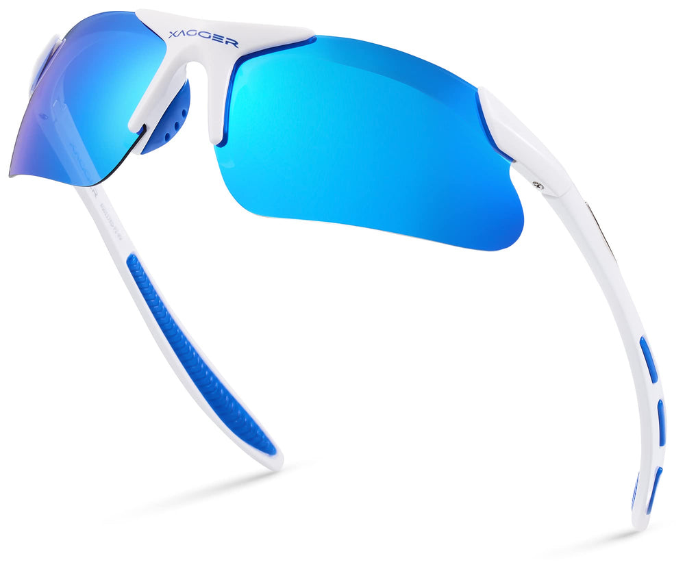 Xagger front view of polarized youth sunglasses showing sporty fit and coverage