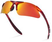 Xagger front view of sunglasses showing sporty frame and clear lenses for protection
