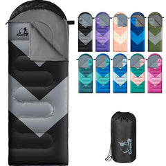 Xelaro front view of the rectangular sleeping bag showing full length and roomy fit for comfort