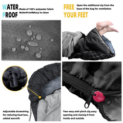 Xelaro sleeping bag laid beside a backpack for scale showing adult length and packability