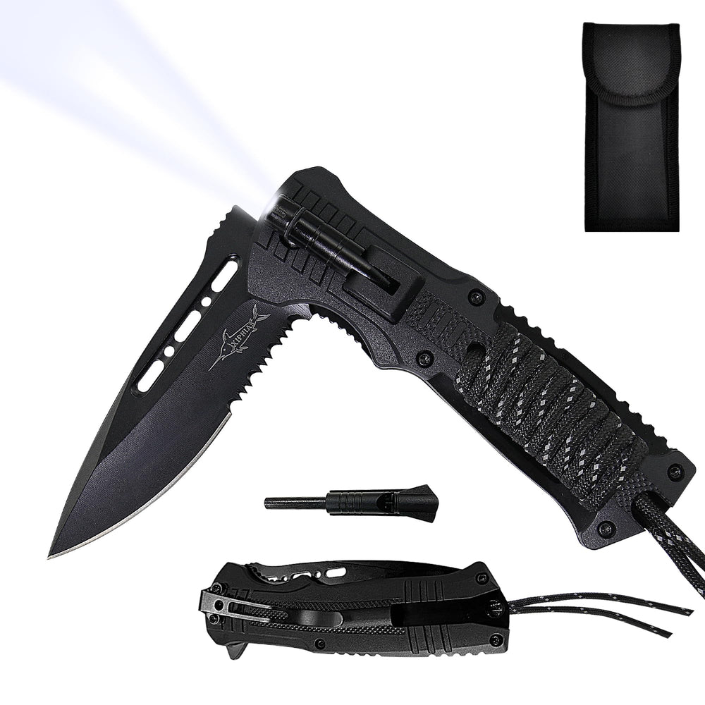 XIPHIAS front view closed showing compact carry and pocket clip for convenience