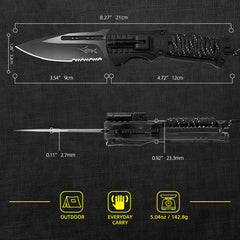 XIPHIAS open blade side profile showing black stainless edge for reliable cutting