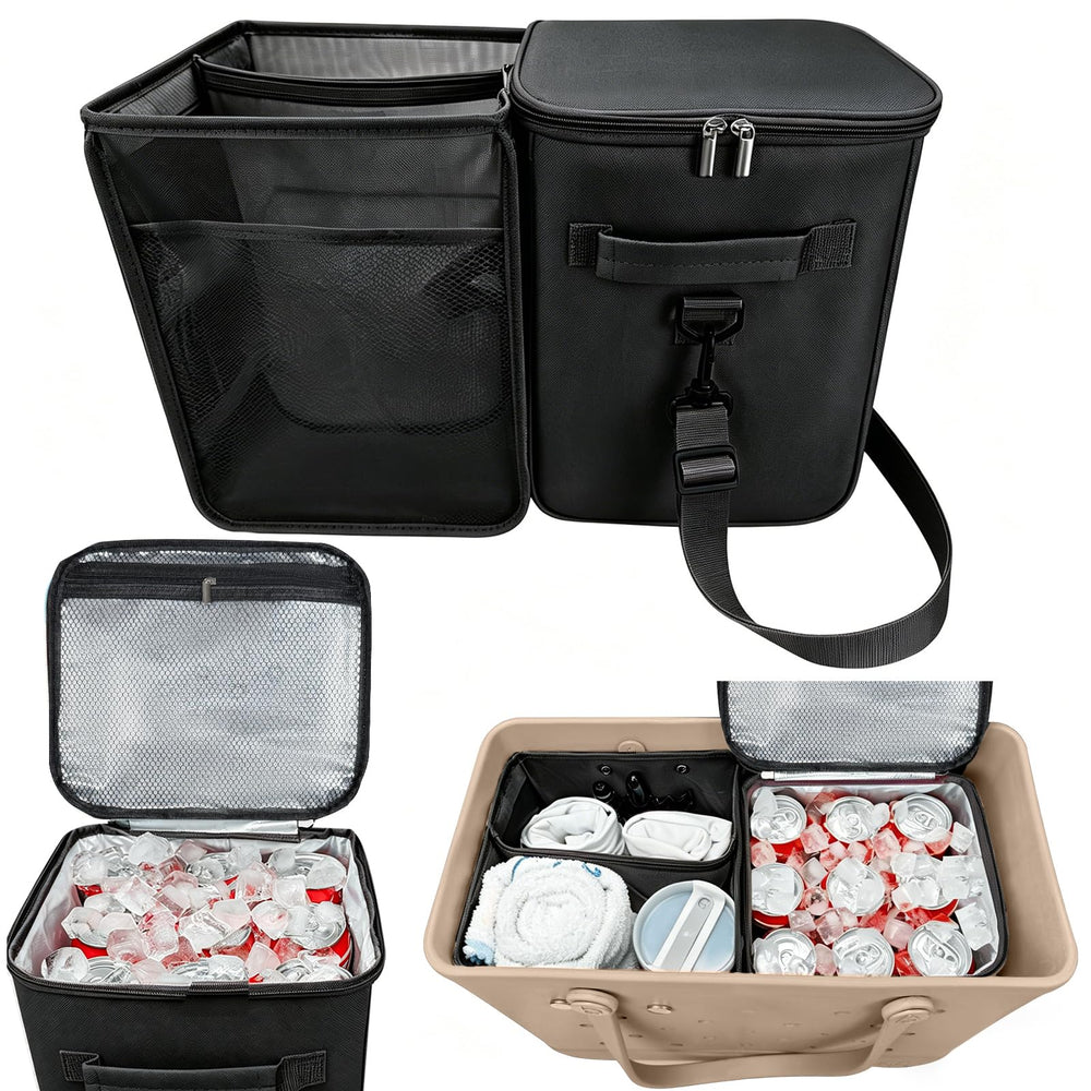 XYFuuee front view of 2-in-1 cooler organizer showing compact carry benefit